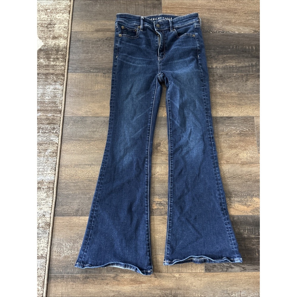 American Eagle 4 Short Super Hi-Rise Flare Dark Wash Super Stretch